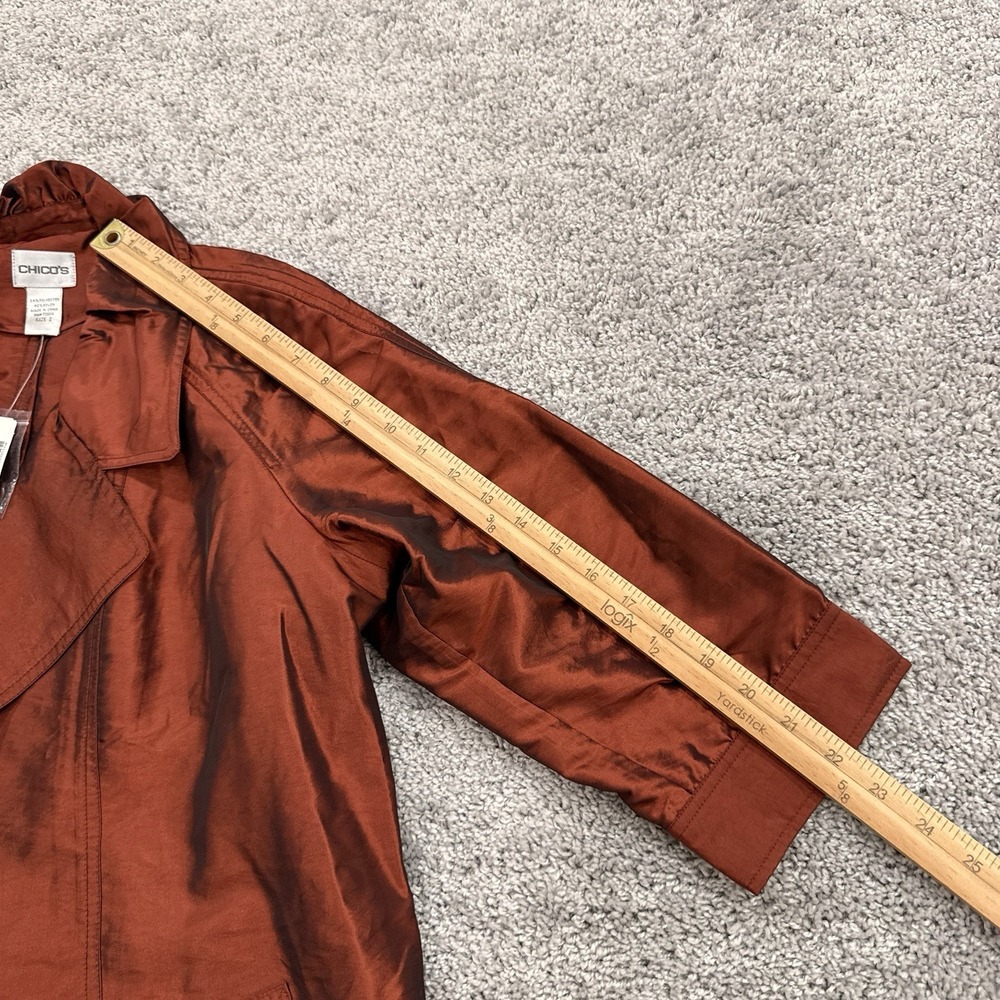 Chicos Marilee Topper Womens 2/L Rust NWT Iridescent Sophisticated Belted Glam - Picture 7 of 16